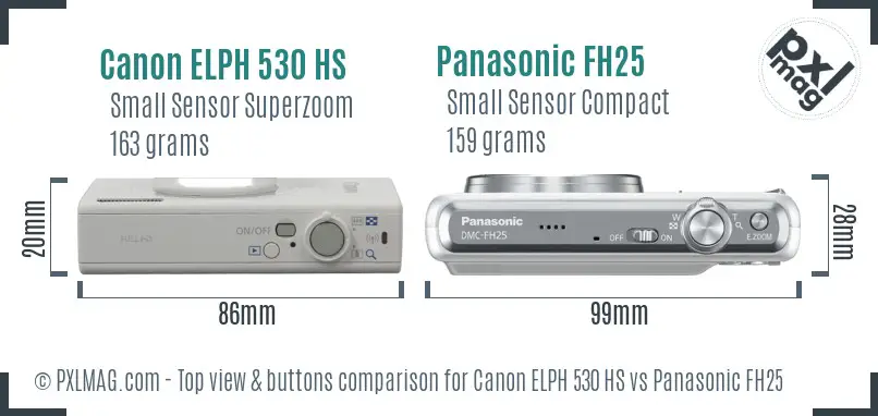 Canon ELPH 530 HS vs Panasonic FH25 top view buttons comparison Canon ELPH 530 HS vs Panasonic FH25 top view buttons comparison