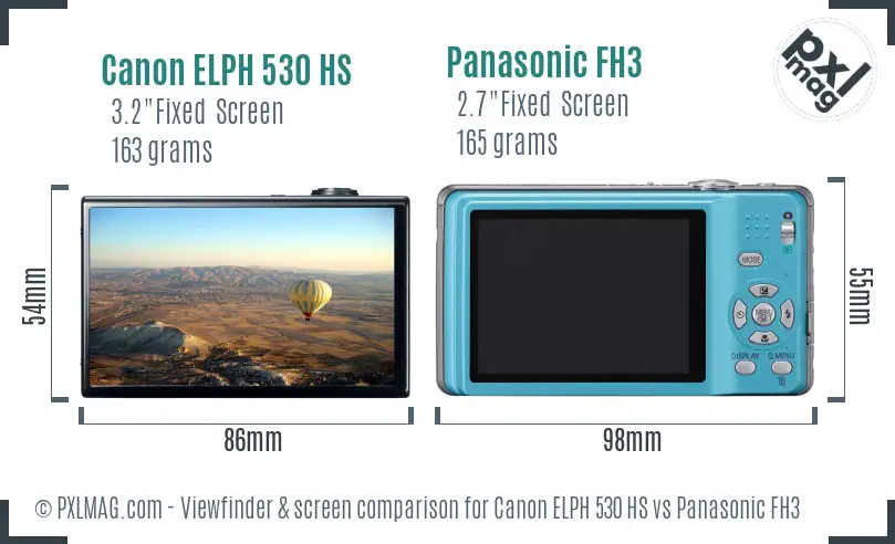 Canon ELPH 530 HS vs Panasonic FH3 Screen and Viewfinder comparison
