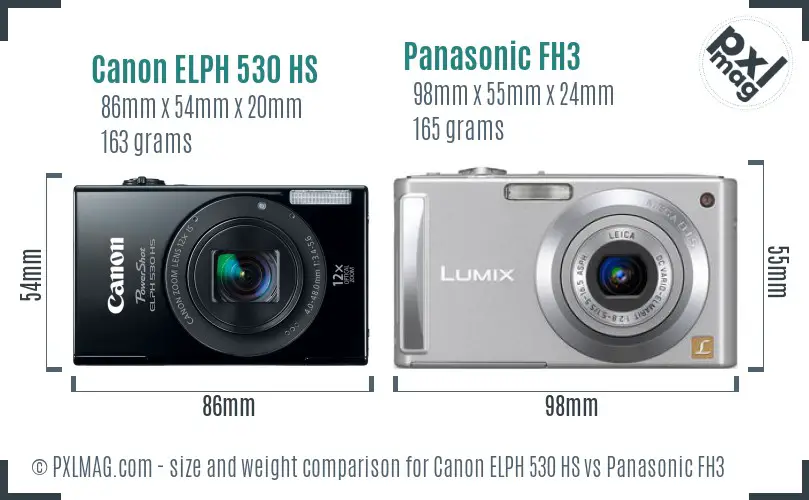 Canon ELPH 530 HS vs Panasonic FH3 size comparison