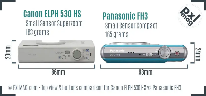 Canon ELPH 530 HS vs Panasonic FH3 top view buttons comparison
