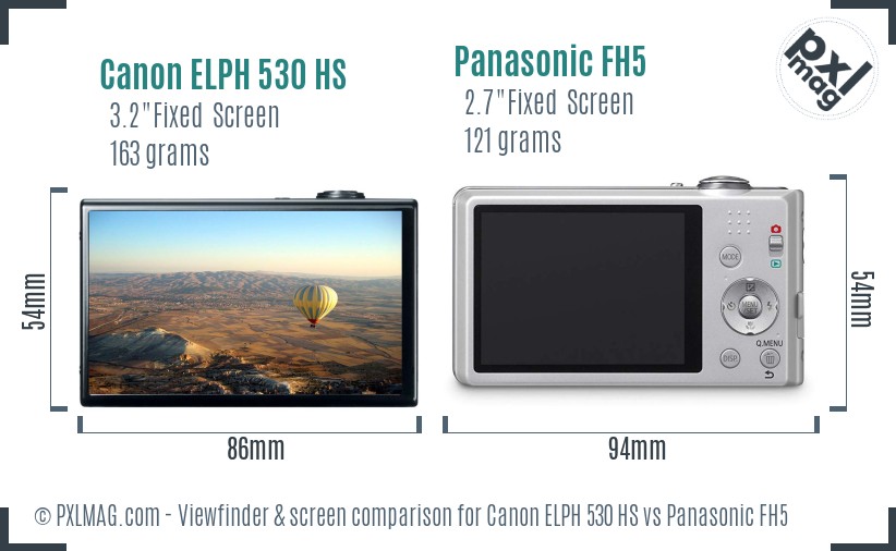 Canon ELPH 530 HS vs Panasonic FH5 Screen and Viewfinder comparison