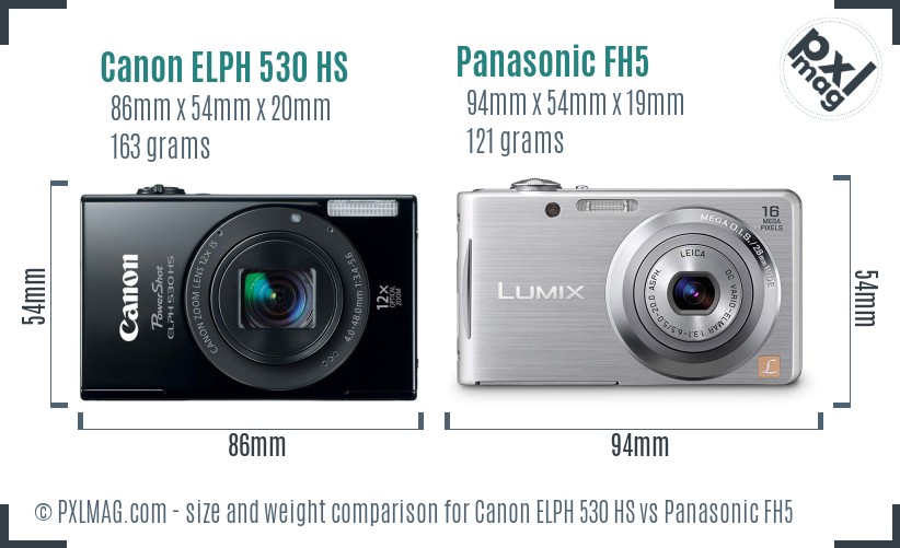 Canon ELPH 530 HS vs Panasonic FH5 size comparison