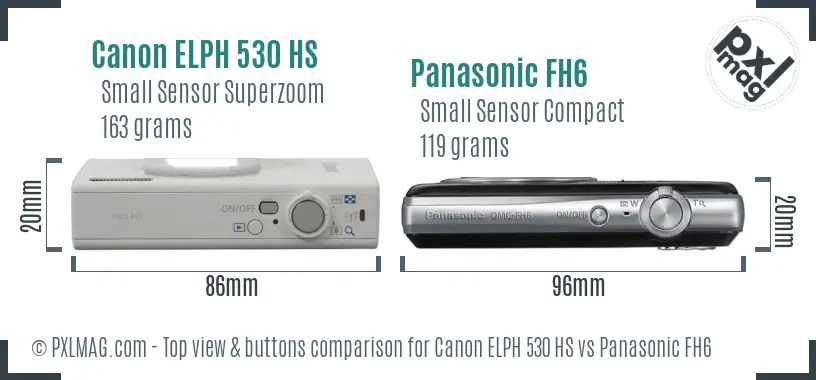 Canon ELPH 530 HS vs Panasonic FH6 top view buttons comparison Canon ELPH 530 HS vs Panasonic FH6 top view buttons comparison