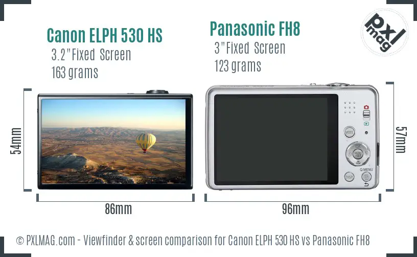 Canon ELPH 530 HS vs Panasonic FH8 Screen and Viewfinder comparison