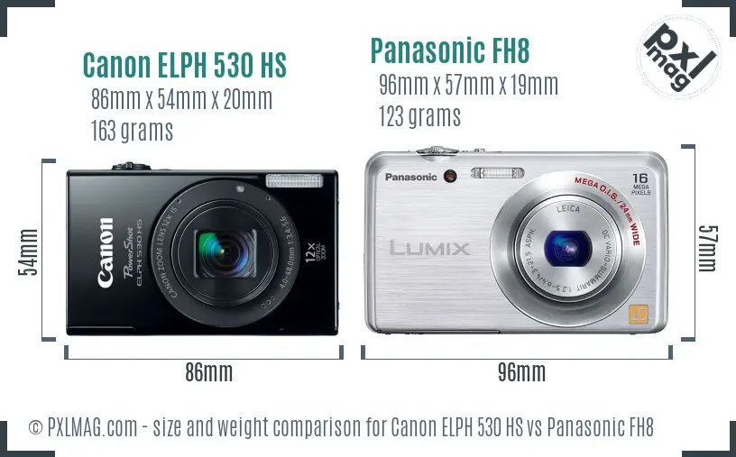 Canon ELPH 530 HS vs Panasonic FH8 size comparison