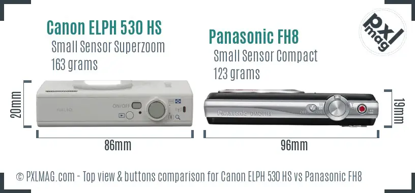 Canon ELPH 530 HS vs Panasonic FH8 top view buttons comparison