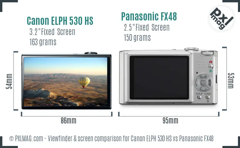 Canon ELPH 530 HS vs Panasonic FX48 Screen and Viewfinder comparison