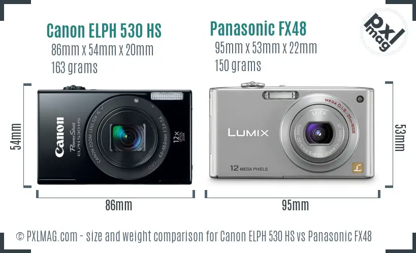 Canon ELPH 530 HS vs Panasonic FX48 size comparison