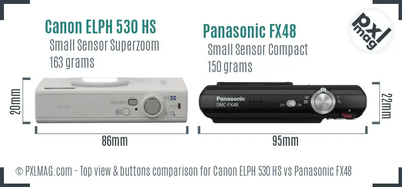 Canon ELPH 530 HS vs Panasonic FX48 top view buttons comparison