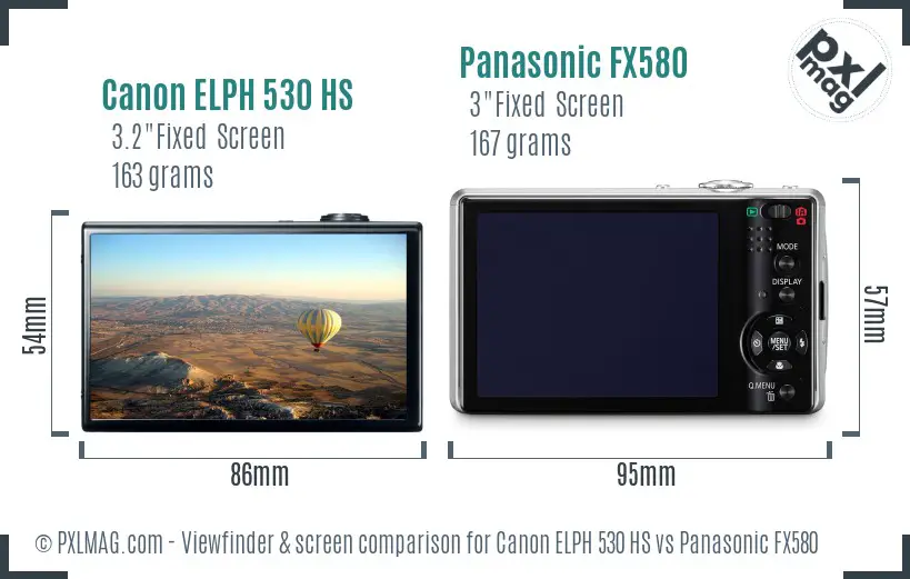 Canon ELPH 530 HS vs Panasonic FX580 Screen and Viewfinder comparison