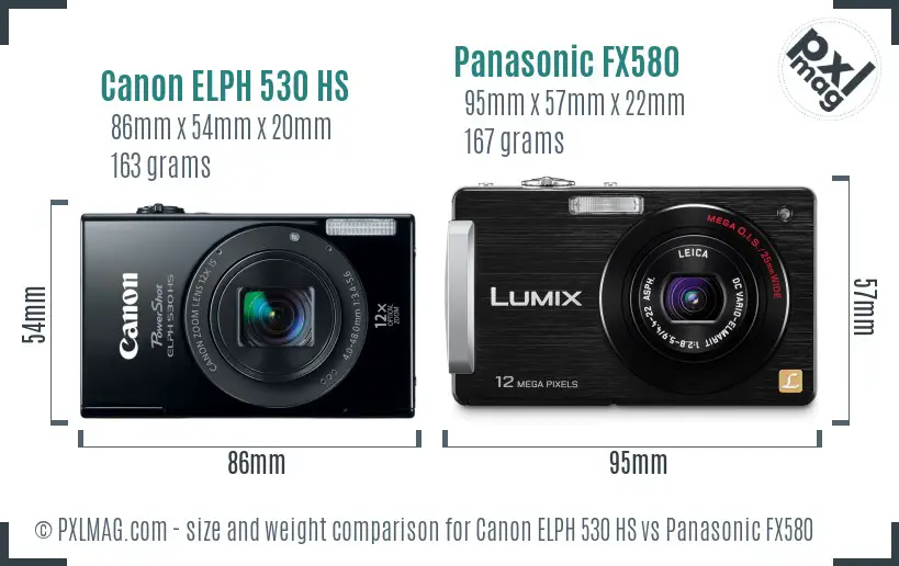 Canon ELPH 530 HS vs Panasonic FX580 size comparison