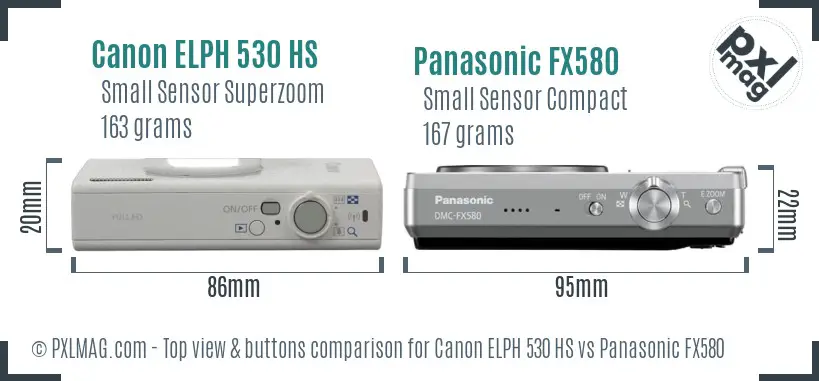 Canon ELPH 530 HS vs Panasonic FX580 top view buttons comparison