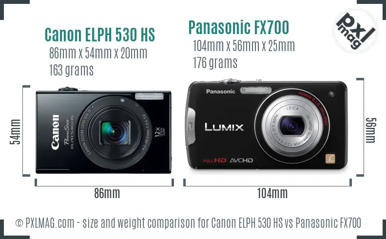 Canon ELPH 530 HS vs Panasonic FX700 size comparison