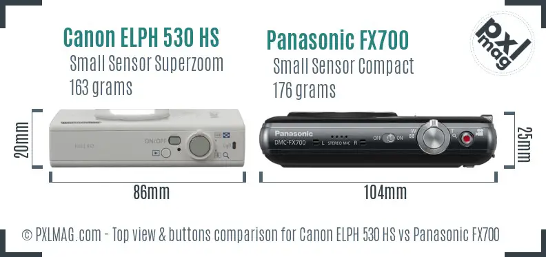 Canon ELPH 530 HS vs Panasonic FX700 top view buttons comparison