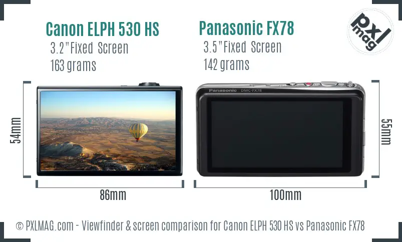 Canon ELPH 530 HS vs Panasonic FX78 Screen and Viewfinder comparison