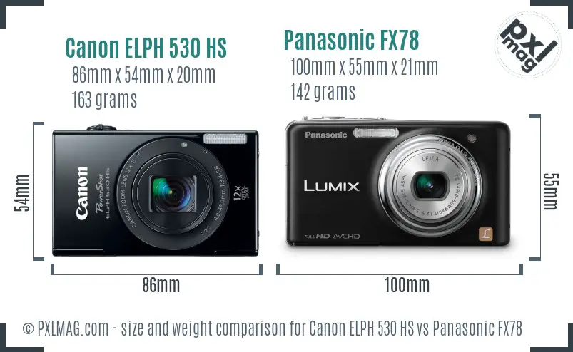 Canon ELPH 530 HS vs Panasonic FX78 size comparison