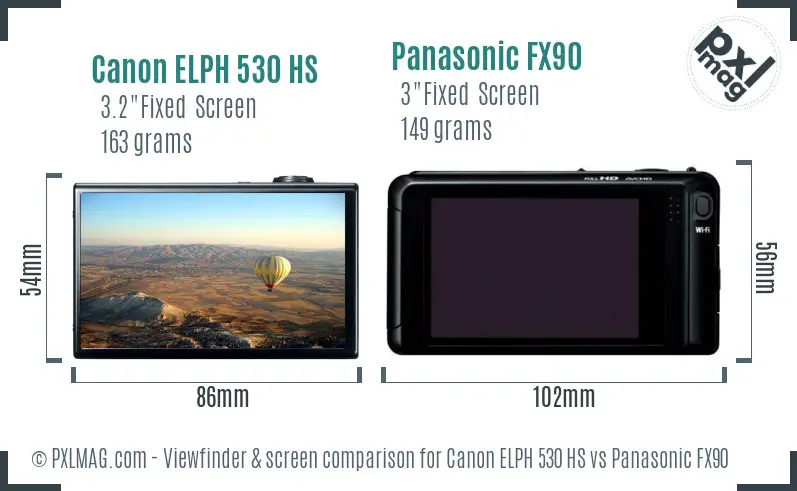 Canon ELPH 530 HS vs Panasonic FX90 Screen and Viewfinder comparison