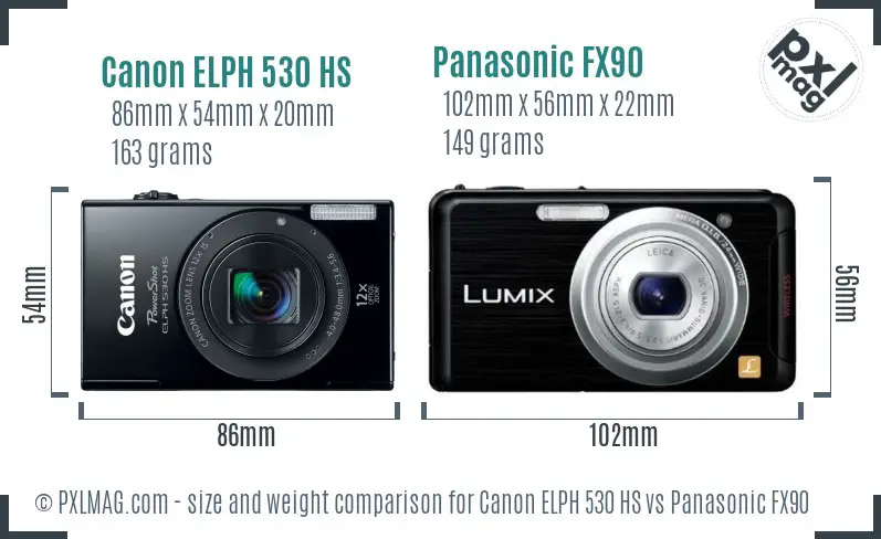 Canon ELPH 530 HS vs Panasonic FX90 size comparison