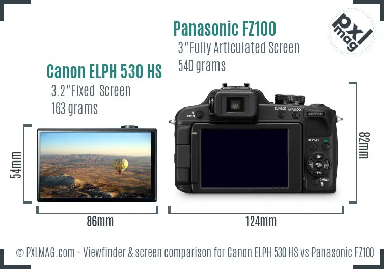 Canon ELPH 530 HS vs Panasonic FZ100 Screen and Viewfinder comparison