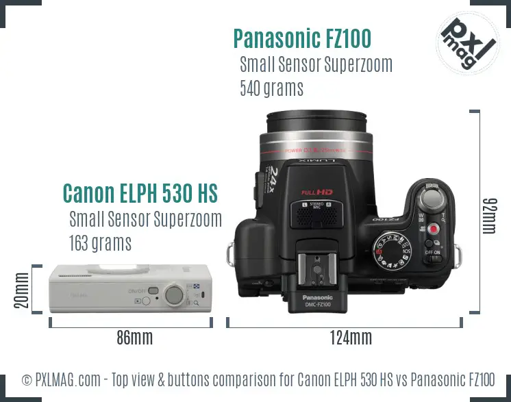 Canon ELPH 530 HS vs Panasonic FZ100 top view buttons comparison