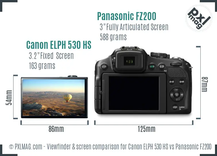 Canon ELPH 530 HS vs Panasonic FZ200 Screen and Viewfinder comparison