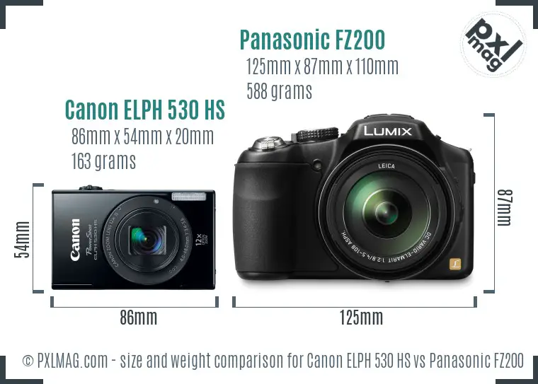 Canon ELPH 530 HS vs Panasonic FZ200 size comparison