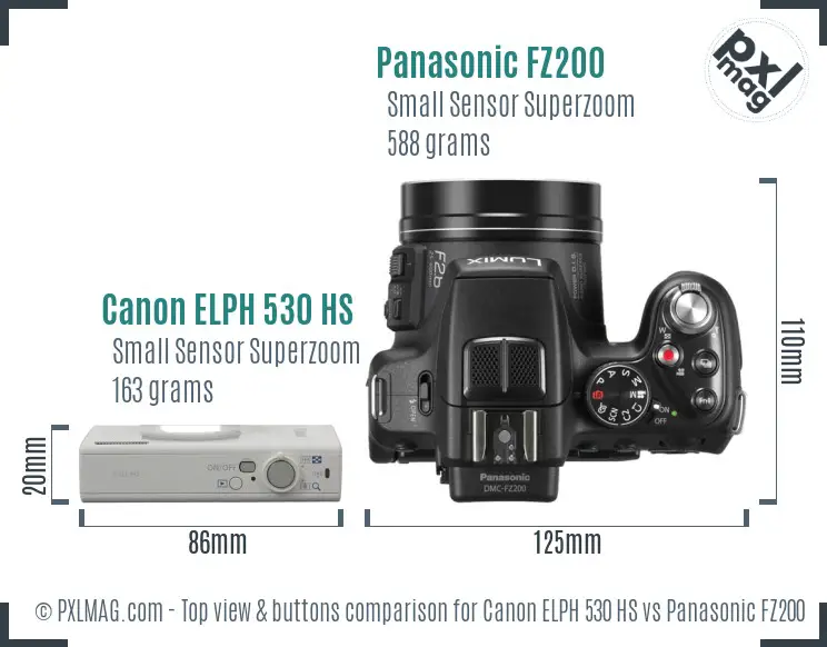 Canon ELPH 530 HS vs Panasonic FZ200 top view buttons comparison