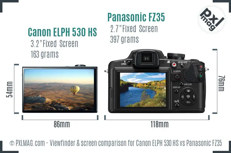 Canon ELPH 530 HS vs Panasonic FZ35 Screen and Viewfinder comparison