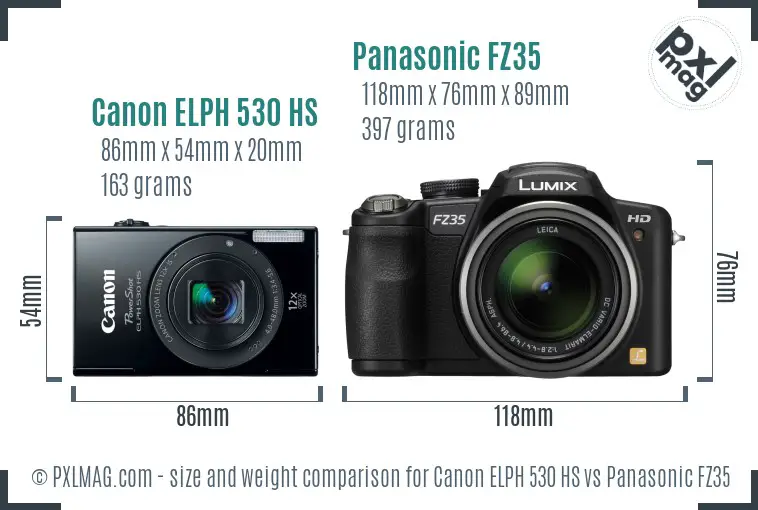 Canon ELPH 530 HS vs Panasonic FZ35 size comparison