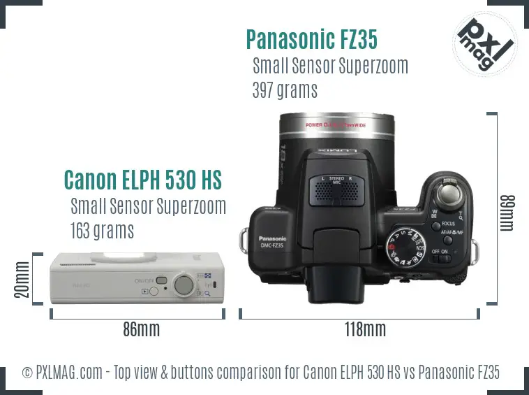 Canon ELPH 530 HS vs Panasonic FZ35 top view buttons comparison