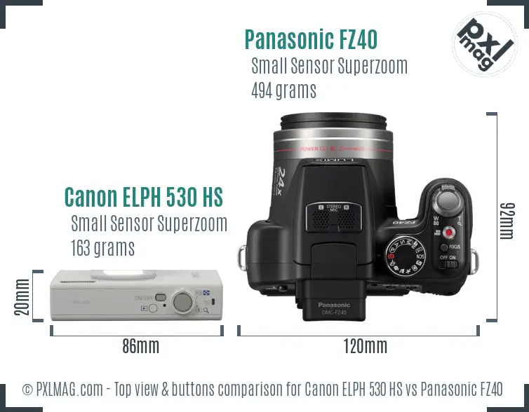 Canon ELPH 530 HS vs Panasonic FZ40 top view buttons comparison Canon ELPH 530 HS vs Panasonic FZ40 top view buttons comparison