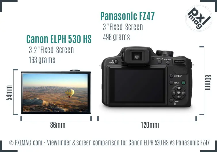 Canon ELPH 530 HS vs Panasonic FZ47 Screen and Viewfinder comparison