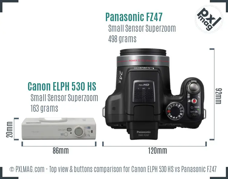 Canon ELPH 530 HS vs Panasonic FZ47 top view buttons comparison