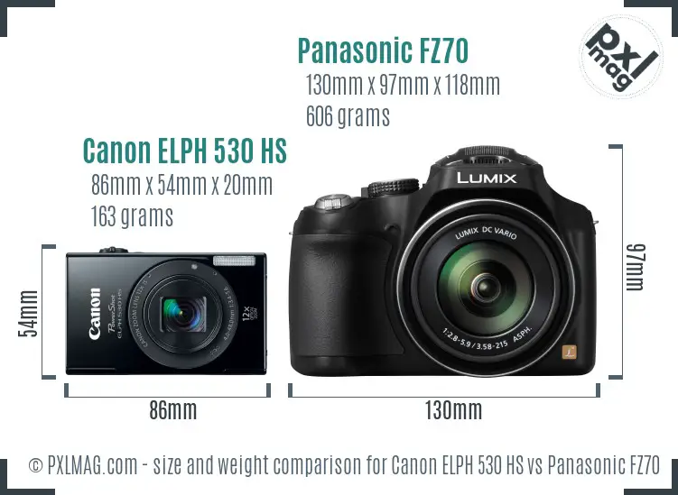 Canon ELPH 530 HS vs Panasonic FZ70 size comparison