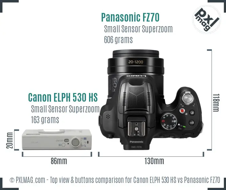 Canon ELPH 530 HS vs Panasonic FZ70 top view buttons comparison