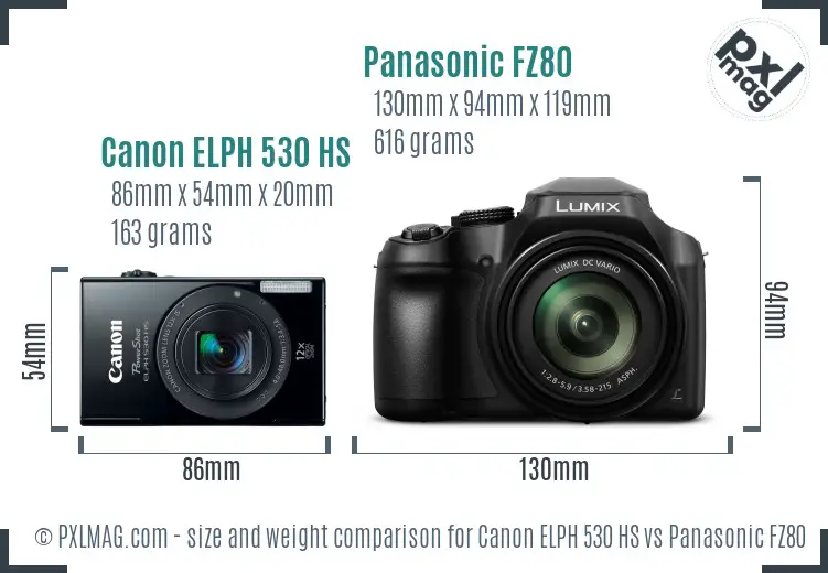 Canon ELPH 530 HS vs Panasonic FZ80 size comparison