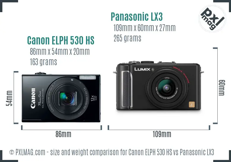 Canon ELPH 530 HS vs Panasonic LX3 size comparison