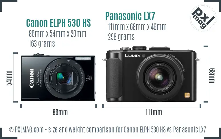 Canon ELPH 530 HS vs Panasonic LX7 size comparison Canon ELPH 530 HS vs Panasonic LX7 size comparison