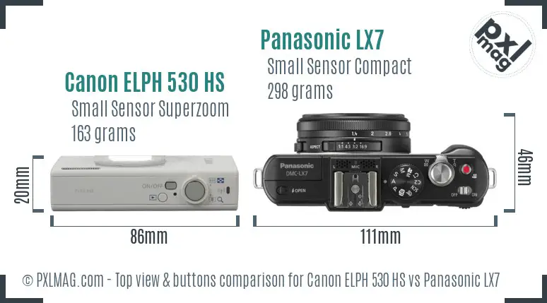 Canon ELPH 530 HS vs Panasonic LX7 top view buttons comparison Canon ELPH 530 HS vs Panasonic LX7 top view buttons comparison