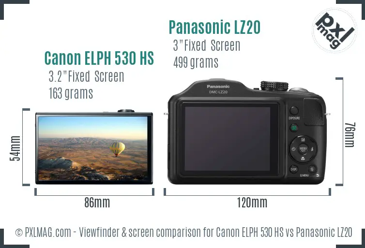 Canon ELPH 530 HS vs Panasonic LZ20 Screen and Viewfinder comparison