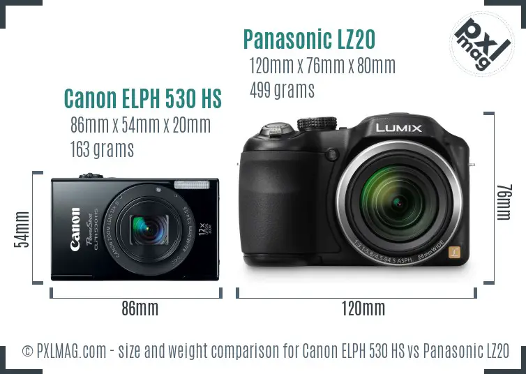 Canon ELPH 530 HS vs Panasonic LZ20 size comparison