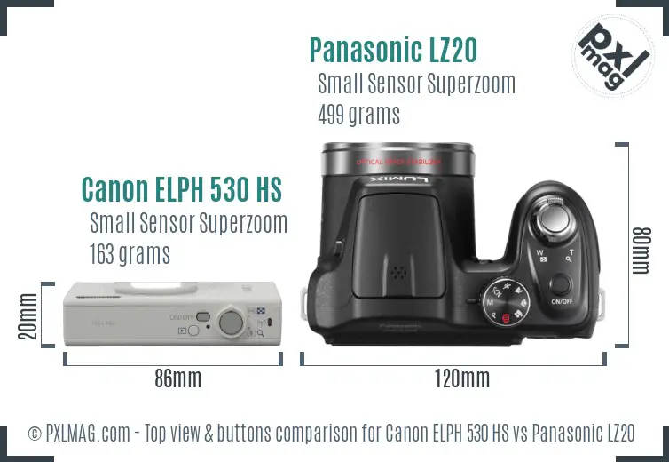 Canon ELPH 530 HS vs Panasonic LZ20 top view buttons comparison