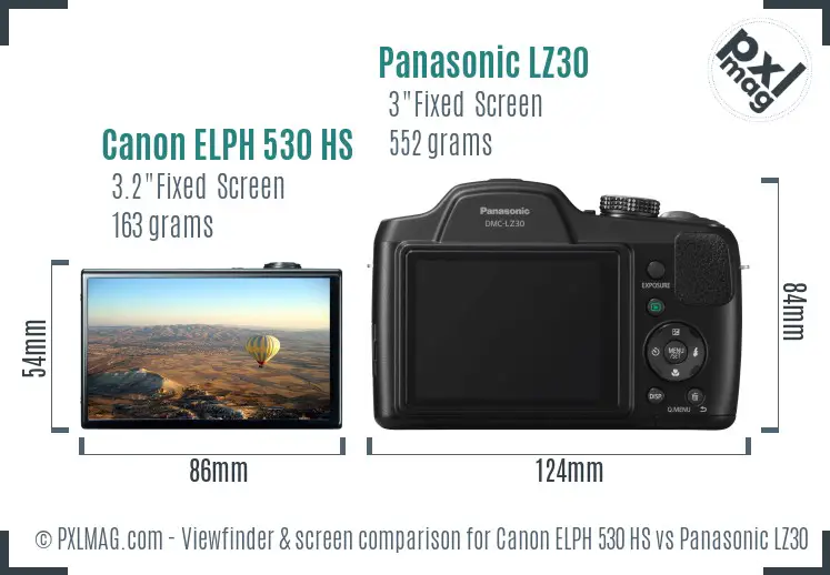 Canon ELPH 530 HS vs Panasonic LZ30 Screen and Viewfinder comparison