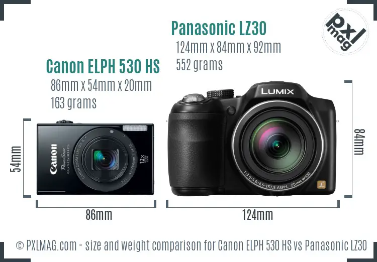 Canon ELPH 530 HS vs Panasonic LZ30 size comparison