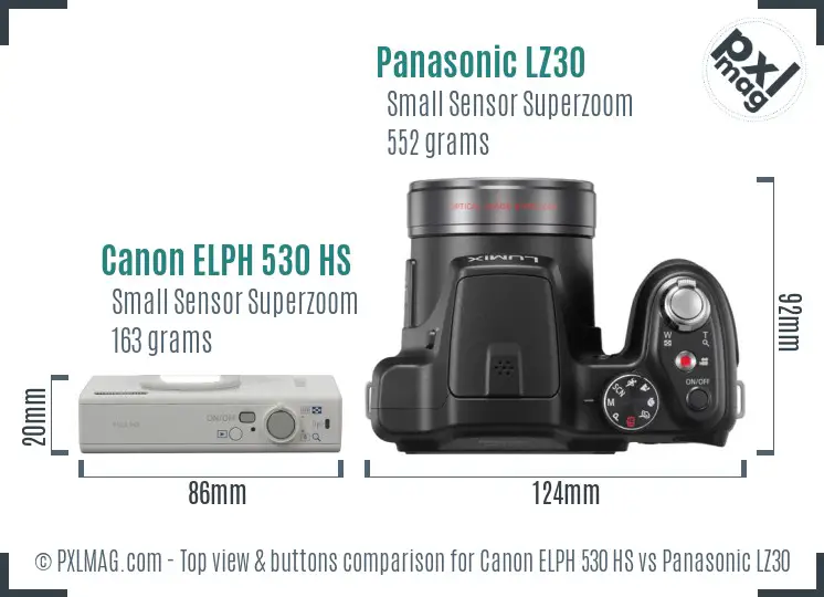 Canon ELPH 530 HS vs Panasonic LZ30 top view buttons comparison
