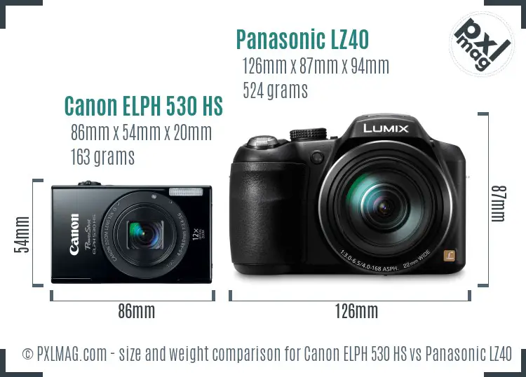 Canon ELPH 530 HS vs Panasonic LZ40 size comparison
