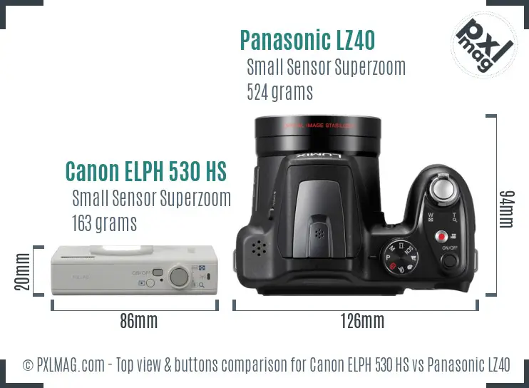 Canon ELPH 530 HS vs Panasonic LZ40 top view buttons comparison