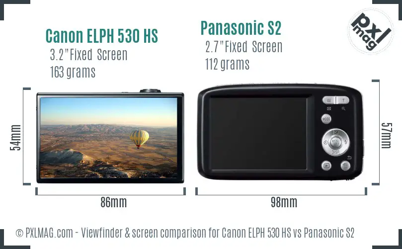 Canon ELPH 530 HS vs Panasonic S2 Screen and Viewfinder comparison