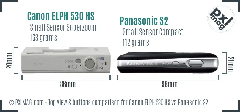 Canon ELPH 530 HS vs Panasonic S2 top view buttons comparison