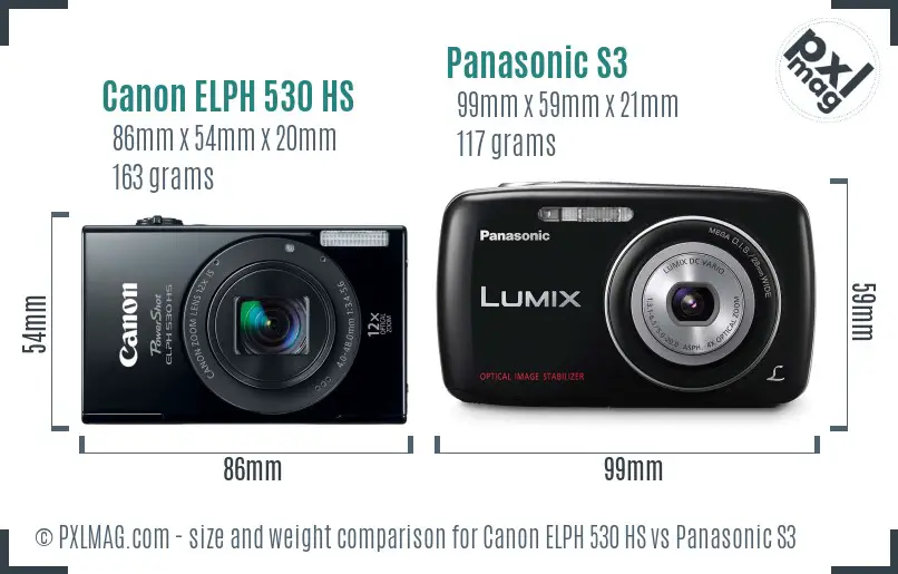 Canon ELPH 530 HS vs Panasonic S3 size comparison